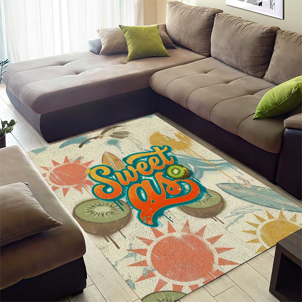 NZ Slang Sweet As Kiwi Shaka Sign Area Rug New Zealand Surfboards Sun and Tropical Beach Retro