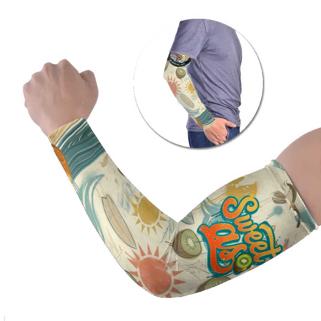 NZ Slang Sweet As Kiwi Shaka Sign Arm Sleeves New Zealand Surfboards Sun and Tropical Beach Retro TS04 Set of 2 Beige - Polynesian Pride