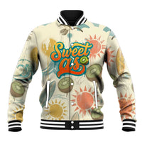 NZ Slang Sweet As Kiwi Shaka Sign Baseball Jacket New Zealand Surfboards Sun and Tropical Beach Retro TS04 Unisex Beige - Polynesian Pride