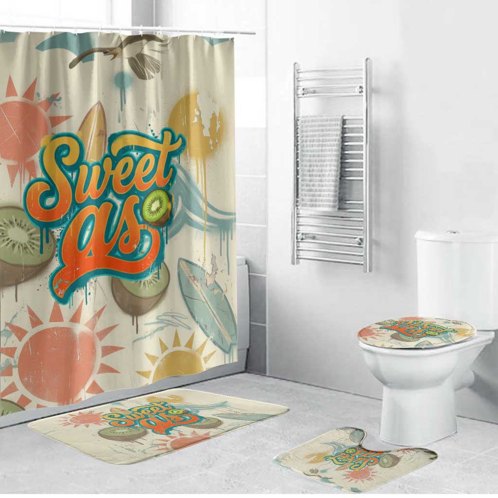 NZ Slang Sweet As Kiwi Shaka Sign Bathroom Set New Zealand Surfboards Sun and Tropical Beach Retro