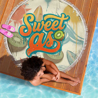 NZ Slang Sweet As Kiwi Shaka Sign Beach Blanket New Zealand Surfboards Sun and Tropical Beach Retro