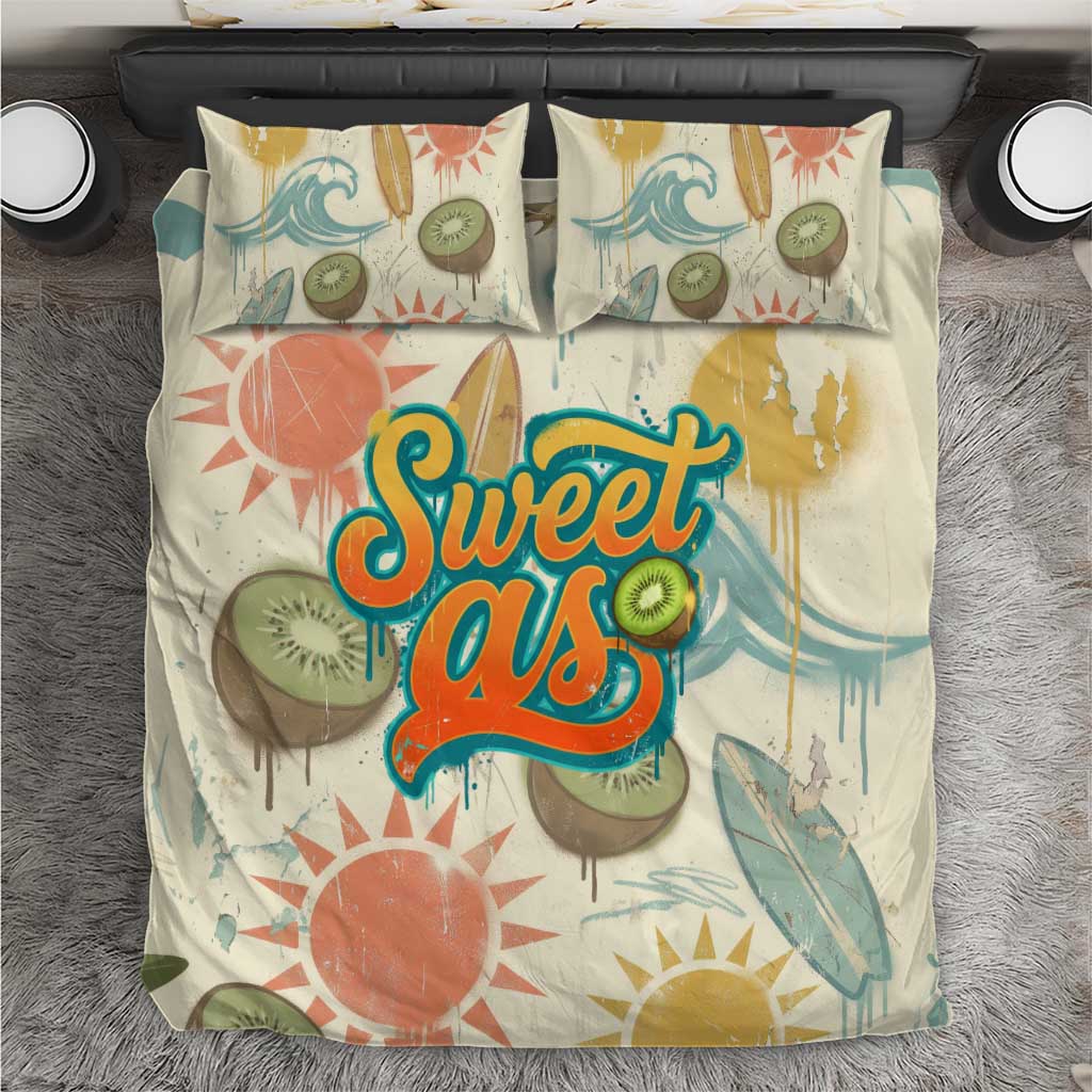 NZ Slang Sweet As Kiwi Shaka Sign Bedding Set New Zealand Surfboards Sun and Tropical Beach Retro TS04 Beige - Polynesian Pride