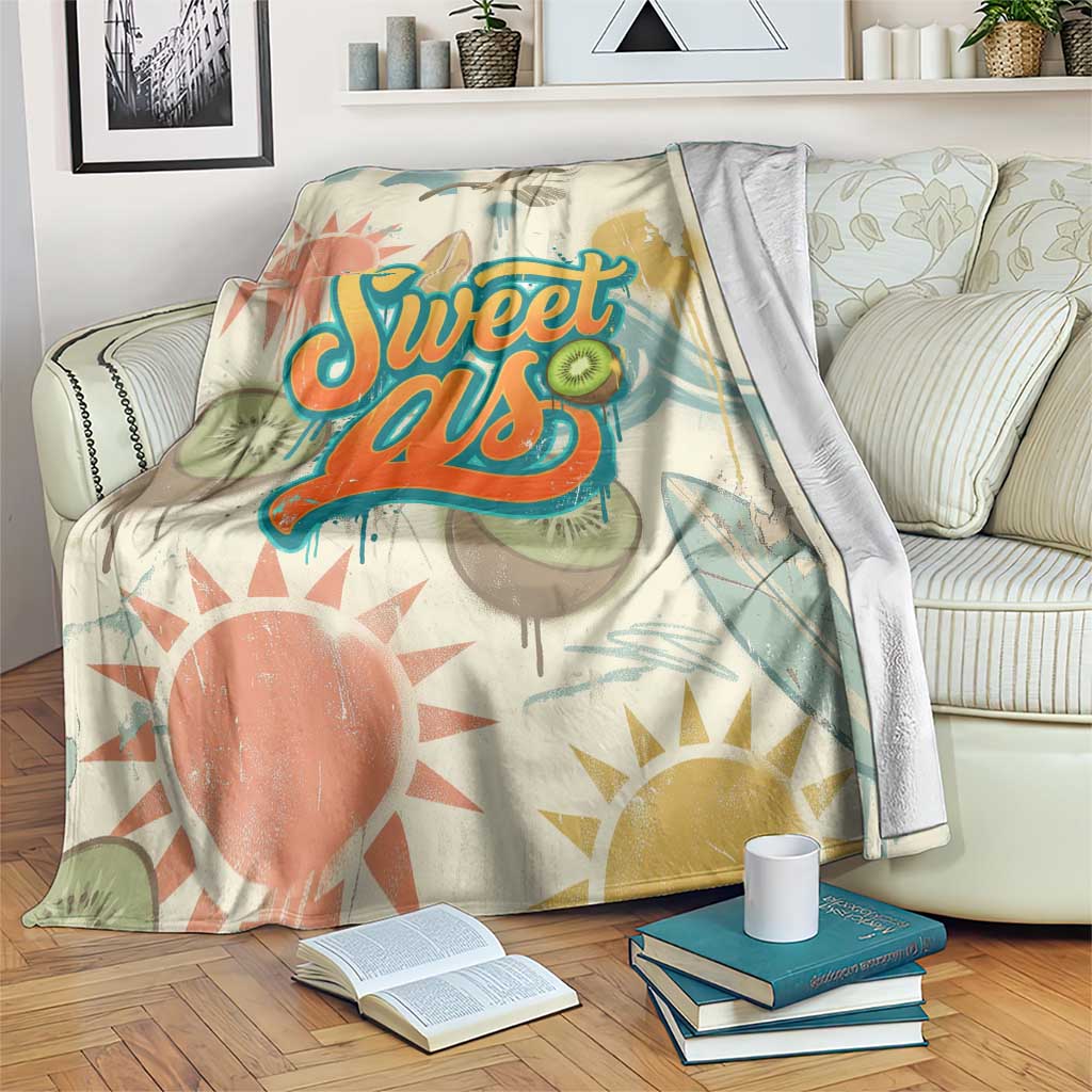 NZ Slang Sweet As Kiwi Shaka Sign Blanket New Zealand Surfboards Sun and Tropical Beach Retro