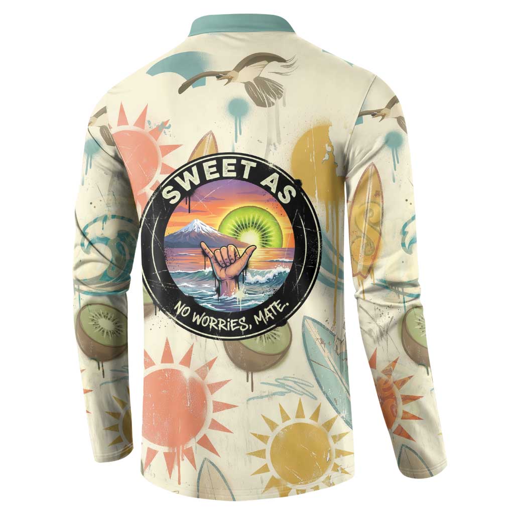 NZ Slang Sweet As Kiwi Shaka Sign Button Sweatshirt New Zealand Surfboards Sun and Tropical Beach Retro TS04 - Polynesian Pride
