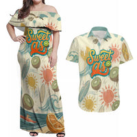 NZ Slang Sweet As Kiwi Shaka Sign Couples Matching Off Shoulder Maxi Dress and Hawaiian Shirt New Zealand Surfboards Sun and Tropical Beach Retro TS04 Beige - Polynesian Pride