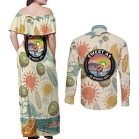 NZ Slang Sweet As Kiwi Shaka Sign Couples Matching Off Shoulder Maxi Dress and Long Sleeve Button Shirt New Zealand Surfboards Sun and Tropical Beach Retro TS04 - Polynesian Pride