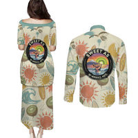 NZ Slang Sweet As Kiwi Shaka Sign Couples Matching Puletasi and Long Sleeve Button Shirt New Zealand Surfboards Sun and Tropical Beach Retro TS04 - Polynesian Pride