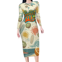NZ Slang Sweet As Kiwi Shaka Sign Family Matching Long Sleeve Bodycon Dress and Hawaiian Shirt New Zealand Surfboards Sun and Tropical Beach Retro TS04 Mom's Dress Beige - Polynesian Pride