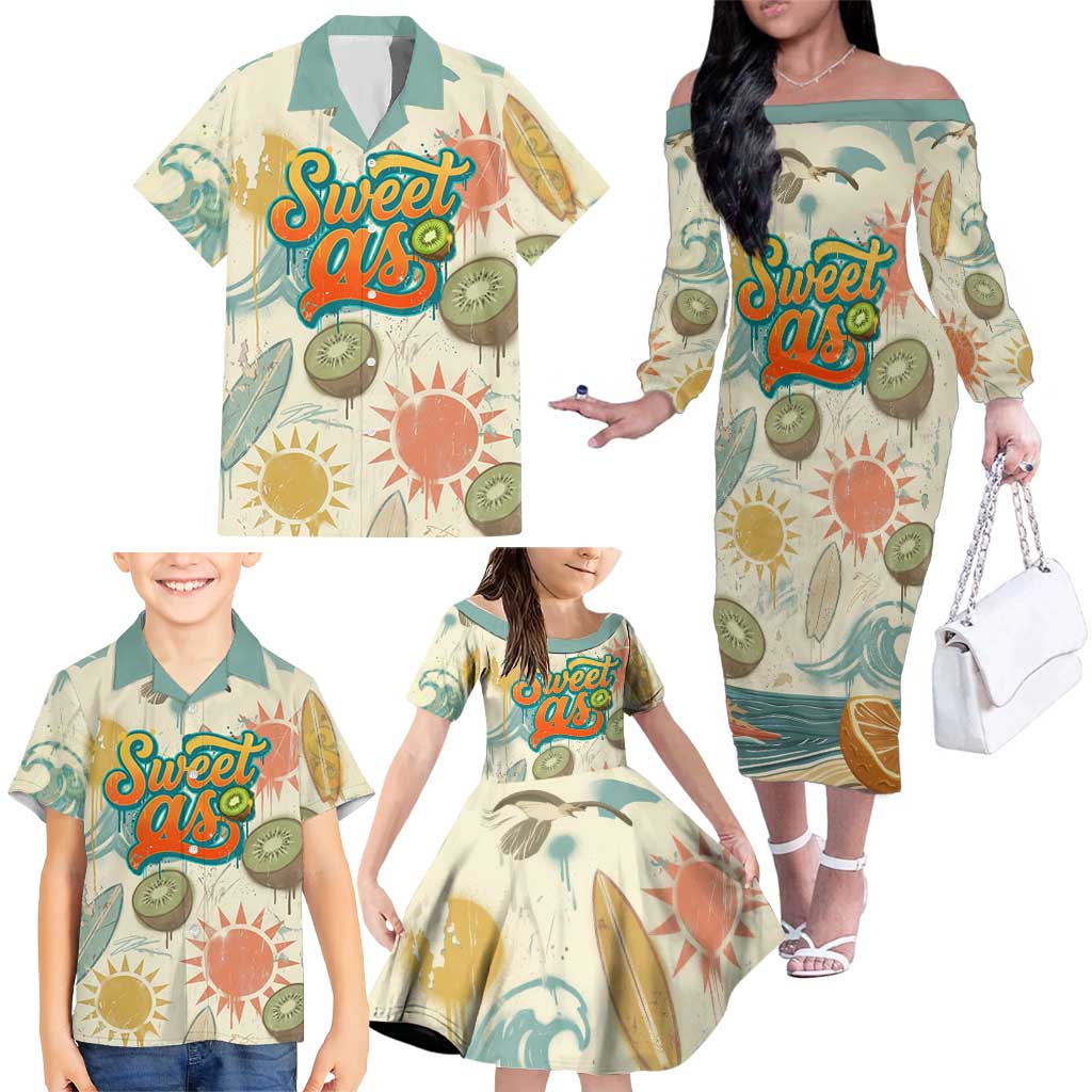 NZ Slang Sweet As Kiwi Shaka Sign Family Matching Off The Shoulder Long Sleeve Dress and Hawaiian Shirt New Zealand Surfboards Sun and Tropical Beach Retro TS04 - Polynesian Pride