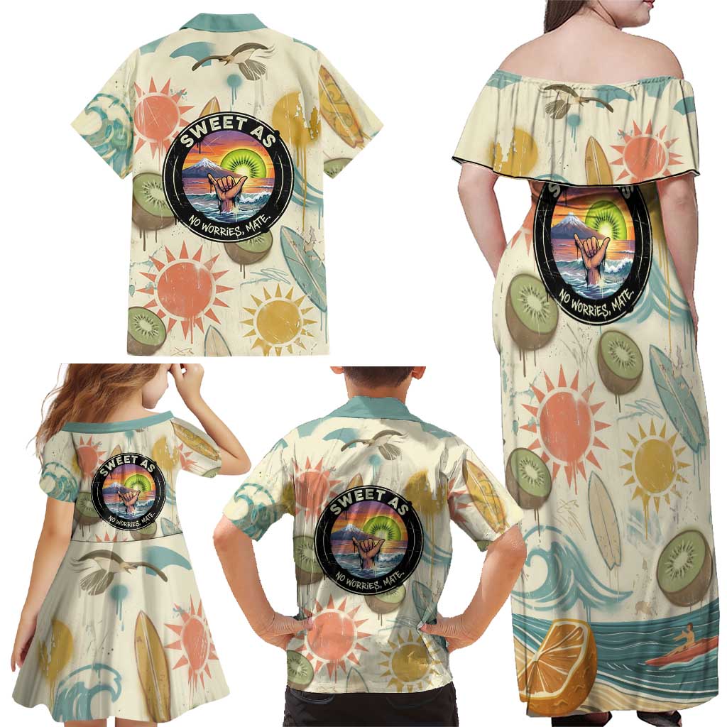 NZ Slang Sweet As Kiwi Shaka Sign Family Matching Off Shoulder Maxi Dress and Hawaiian Shirt New Zealand Surfboards Sun and Tropical Beach Retro TS04 - Polynesian Pride