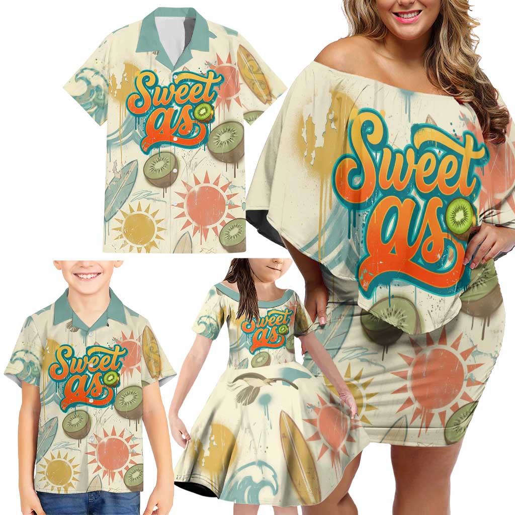NZ Slang Sweet As Kiwi Shaka Sign Family Matching Off Shoulder Short Dress and Hawaiian Shirt New Zealand Surfboards Sun and Tropical Beach Retro TS04 - Polynesian Pride