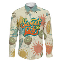 NZ Slang Sweet As Kiwi Shaka Sign Family Matching Off Shoulder Short Dress and Hawaiian Shirt New Zealand Surfboards Sun and Tropical Beach Retro TS04 Dad's Shirt - Long Sleeve Beige - Polynesian Pride