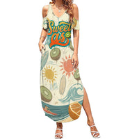 NZ Slang Sweet As Kiwi Shaka Sign Family Matching Summer Maxi Dress and Hawaiian Shirt New Zealand Surfboards Sun and Tropical Beach Retro TS04 Mom's Dress Beige - Polynesian Pride