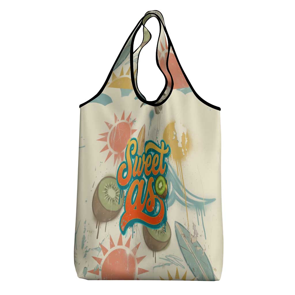 NZ Slang Sweet As Kiwi Shaka Sign Grocery Bag New Zealand Surfboards Sun and Tropical Beach Retro
