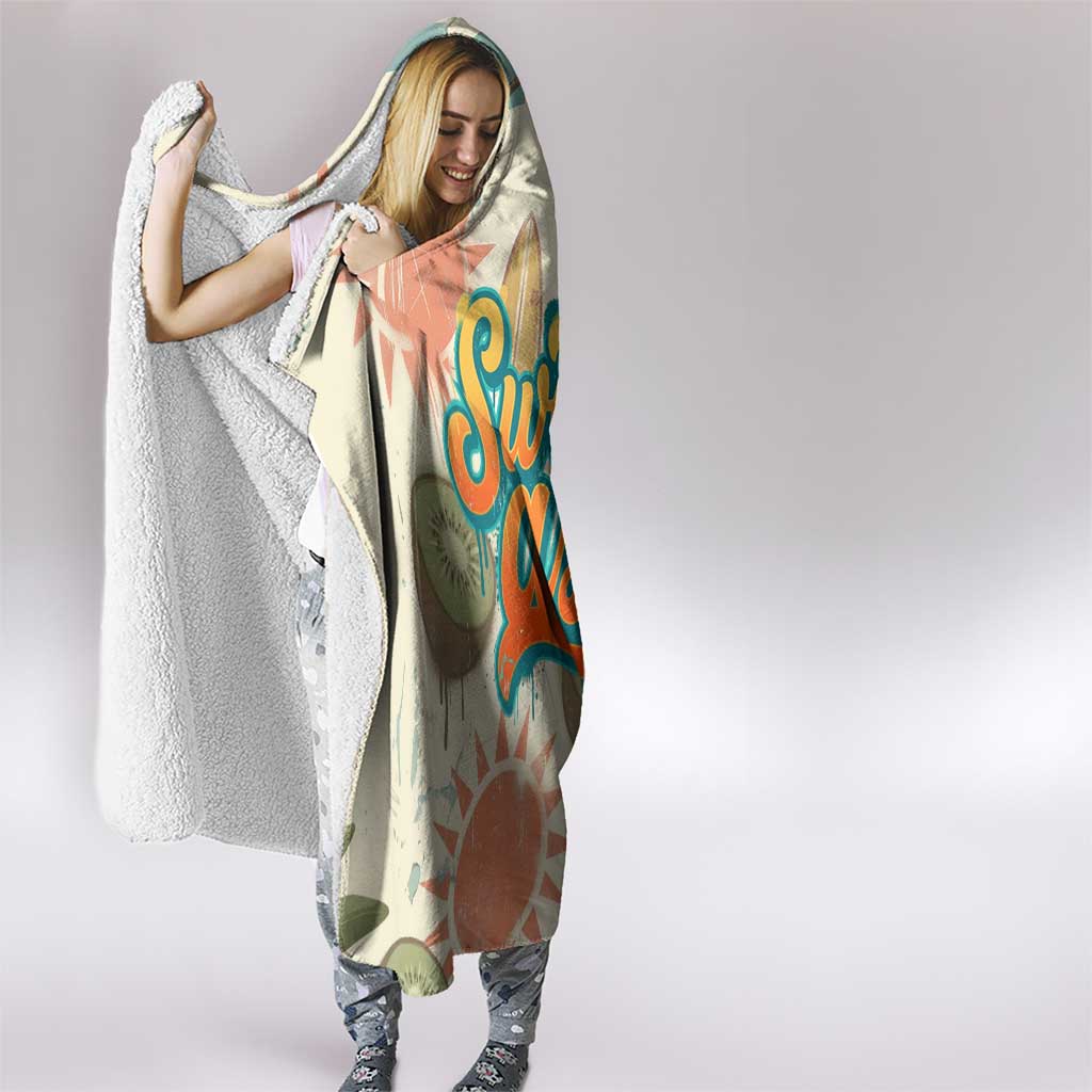 NZ Slang Sweet As Kiwi Shaka Sign Hooded Blanket New Zealand Surfboards Sun and Tropical Beach Retro