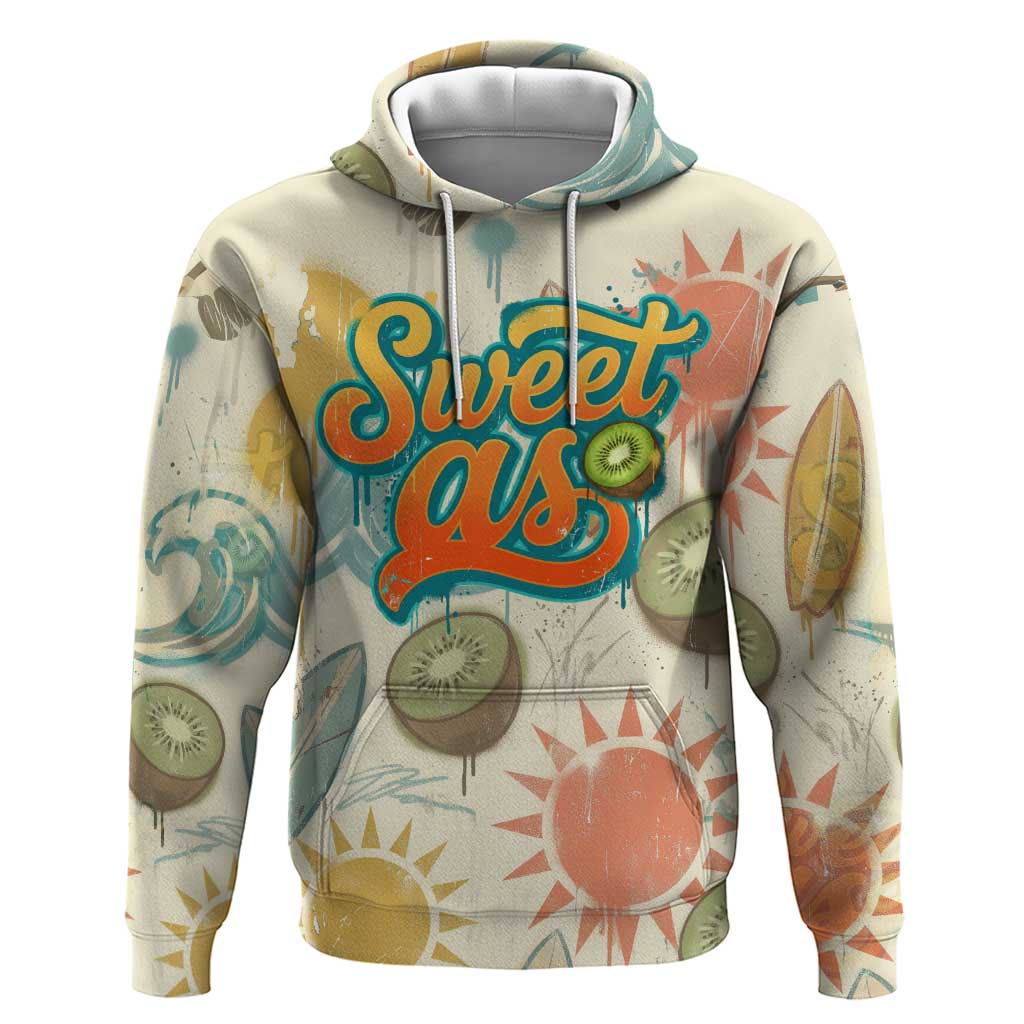 NZ Slang Sweet As Kiwi Shaka Sign Hoodie New Zealand Surfboards Sun and Tropical Beach Retro