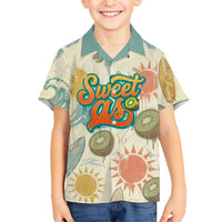 NZ Slang Sweet As Kiwi Shaka Sign Kid Hawaiian Shirt New Zealand Surfboards Sun and Tropical Beach Retro TS04 Kid Beige - Polynesian Pride