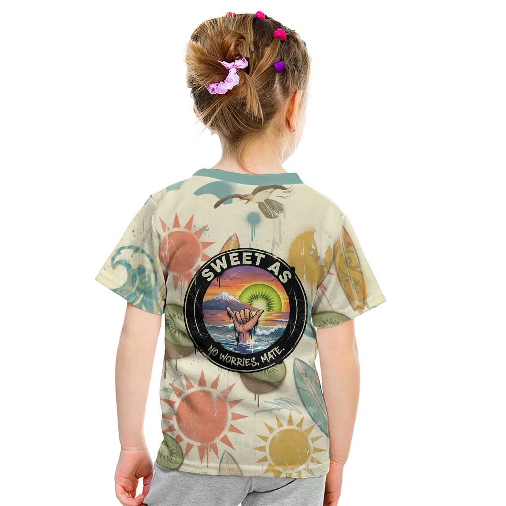 NZ Slang Sweet As Kiwi Shaka Sign Kid T Shirt New Zealand Surfboards Sun and Tropical Beach Retro TS04 - Polynesian Pride