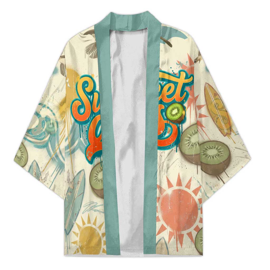 NZ Slang Sweet As Kiwi Shaka Sign Kimono New Zealand Surfboards Sun and Tropical Beach Retro TS04 Unisex Beige - Polynesian Pride