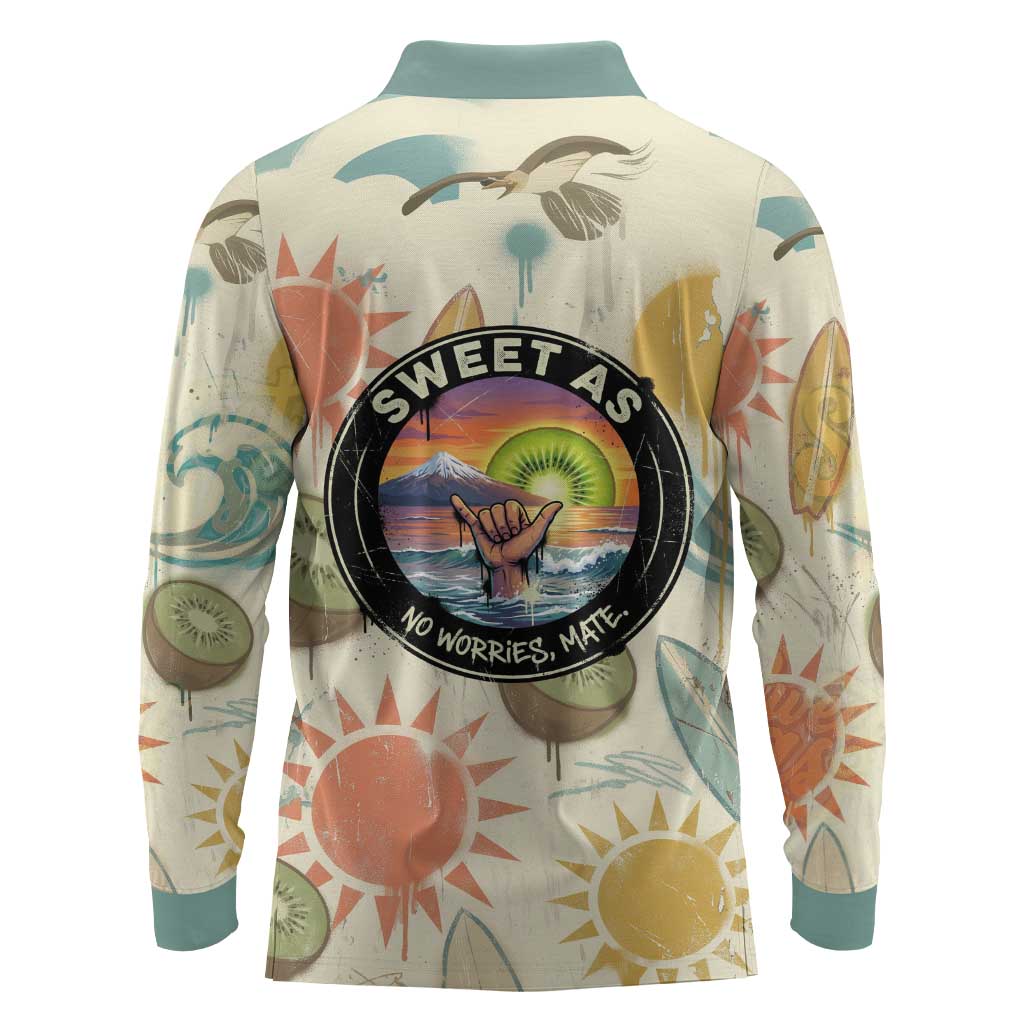 NZ Slang Sweet As Kiwi Shaka Sign Long Sleeve Polo Shirt New Zealand Surfboards Sun and Tropical Beach Retro TS04 - Polynesian Pride