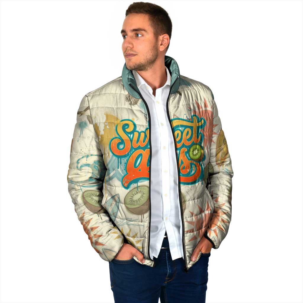 NZ Slang Sweet As Kiwi Shaka Sign Padded Jacket New Zealand Surfboards Sun and Tropical Beach Retro