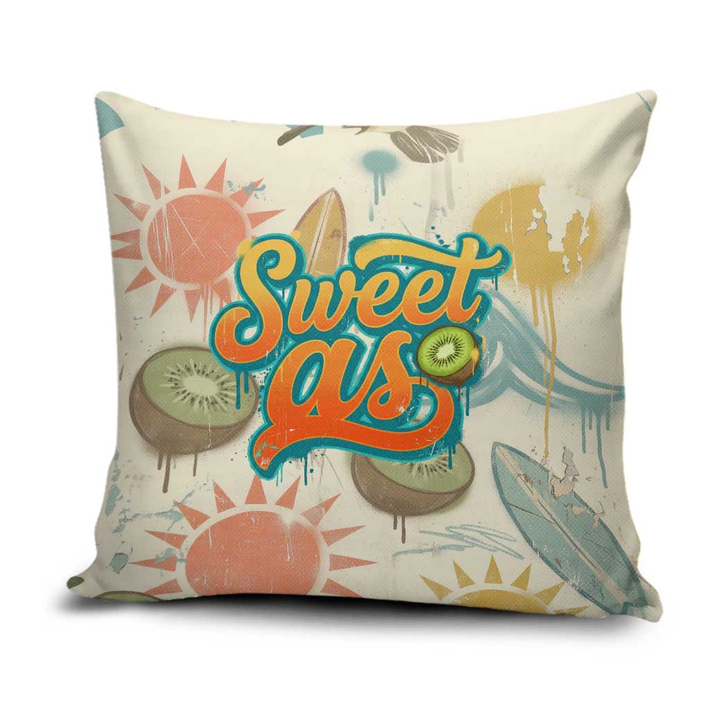 NZ Slang Sweet As Kiwi Shaka Sign Pillow Cover New Zealand Surfboards Sun and Tropical Beach Retro