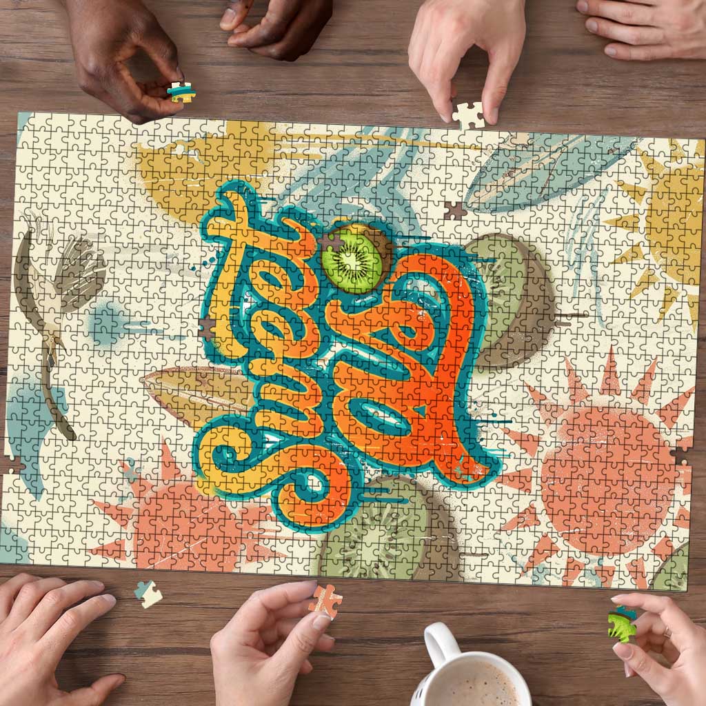 NZ Slang Sweet As Kiwi Shaka Sign Puzzle New Zealand Surfboards Sun and Tropical Beach Retro