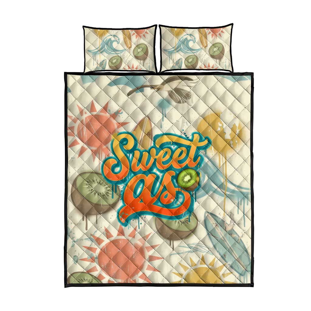 NZ Slang Sweet As Kiwi Shaka Sign Quilt Bed Set New Zealand Surfboards Sun and Tropical Beach Retro