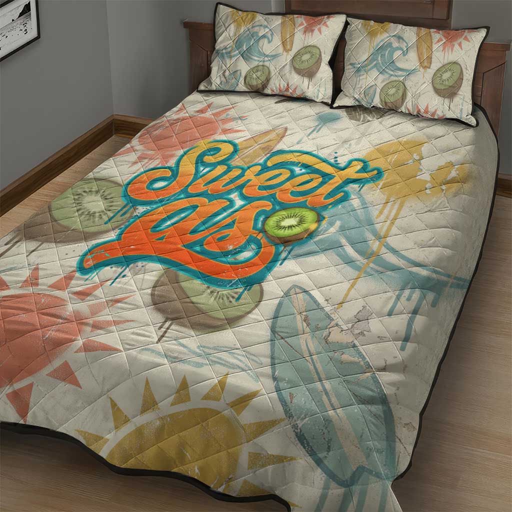 NZ Slang Sweet As Kiwi Shaka Sign Quilt Bed Set New Zealand Surfboards Sun and Tropical Beach Retro