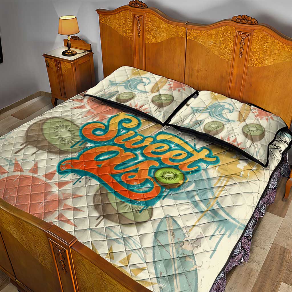 NZ Slang Sweet As Kiwi Shaka Sign Quilt Bed Set New Zealand Surfboards Sun and Tropical Beach Retro