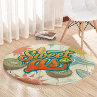 NZ Slang Sweet As Kiwi Shaka Sign Round Carpet New Zealand Surfboards Sun and Tropical Beach Retro