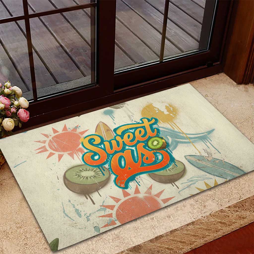 NZ Slang Sweet As Kiwi Shaka Sign Rubber Doormat New Zealand Surfboards Sun and Tropical Beach Retro