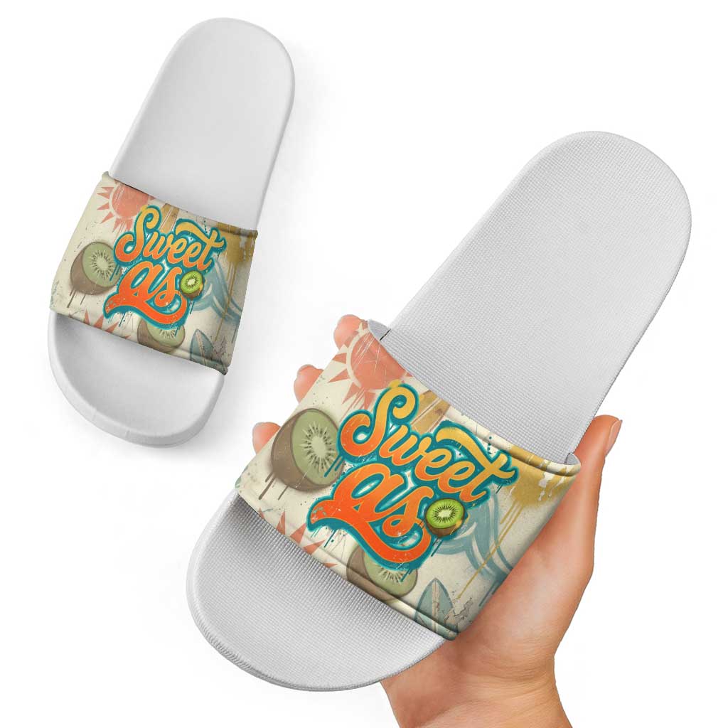 NZ Slang Sweet As Kiwi Shaka Sign Slide Sandals New Zealand Surfboards Sun and Tropical Beach Retro