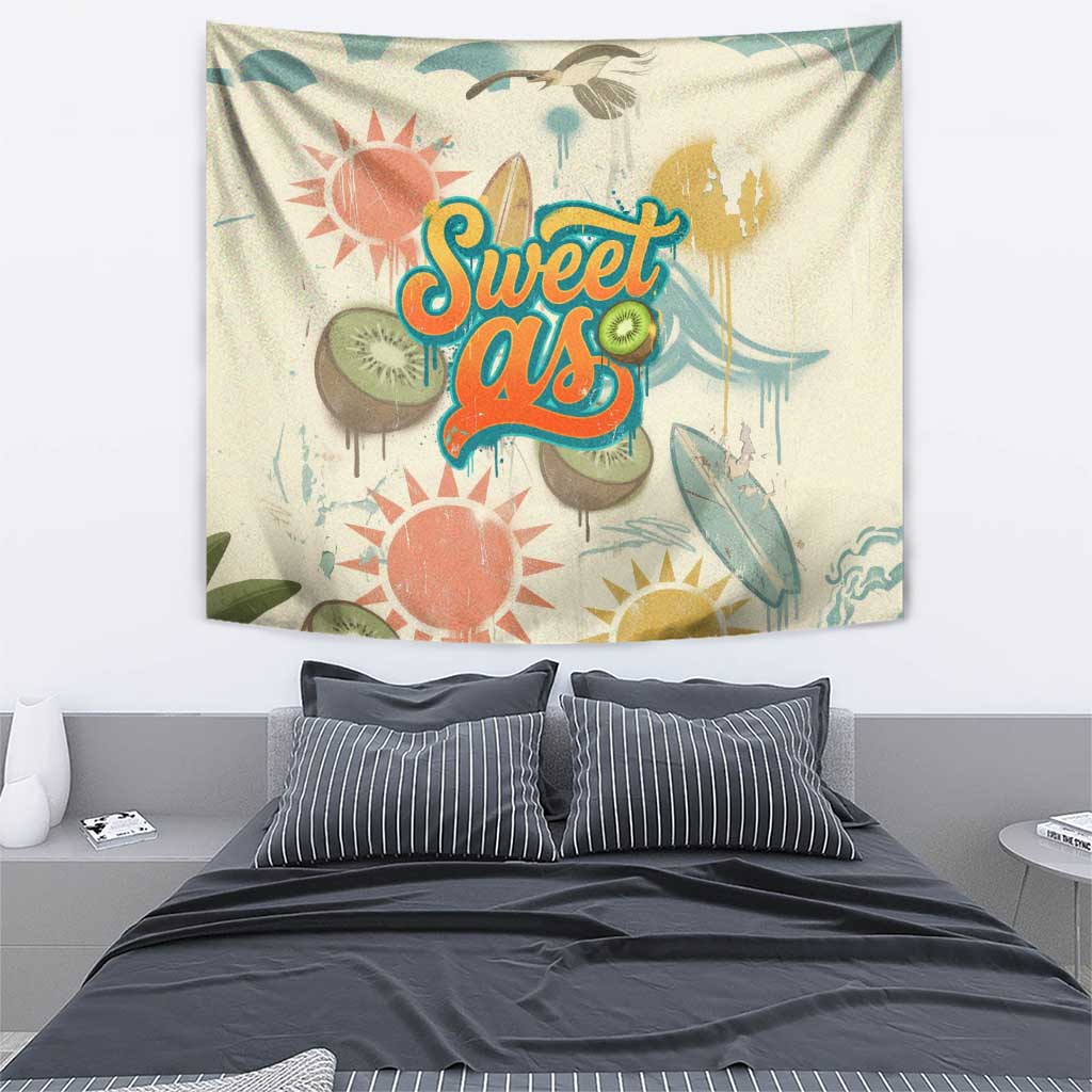 NZ Slang Sweet As Kiwi Shaka Sign Tapestry New Zealand Surfboards Sun and Tropical Beach Retro