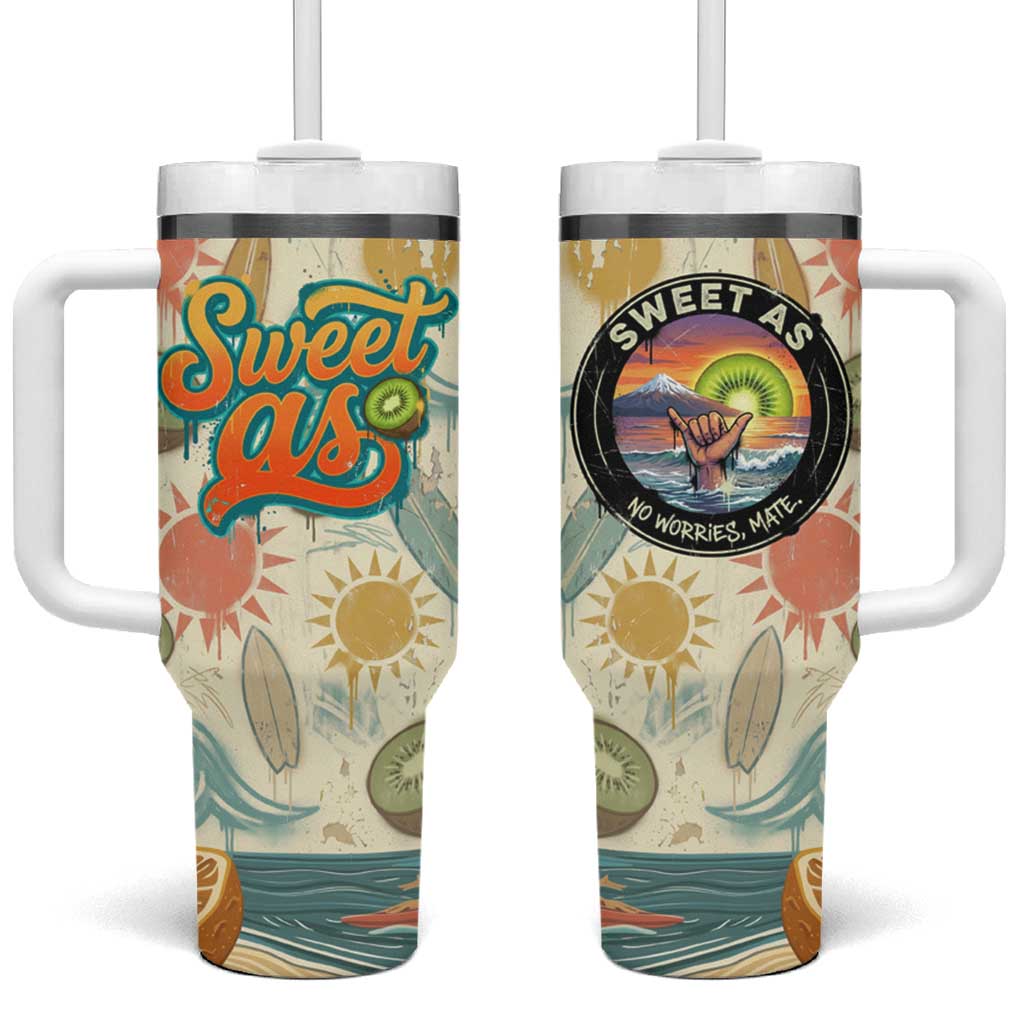NZ Slang Sweet As Kiwi Shaka Sign Tumbler With Handle New Zealand Surfboards Sun and Tropical Beach Retro