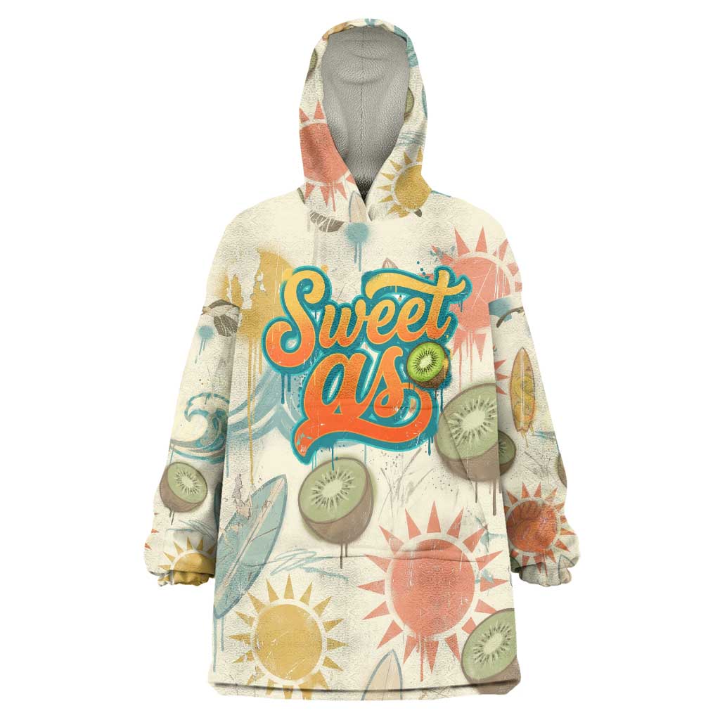 NZ Slang Sweet As Kiwi Shaka Sign Wearable Blanket Hoodie New Zealand Surfboards Sun and Tropical Beach Retro