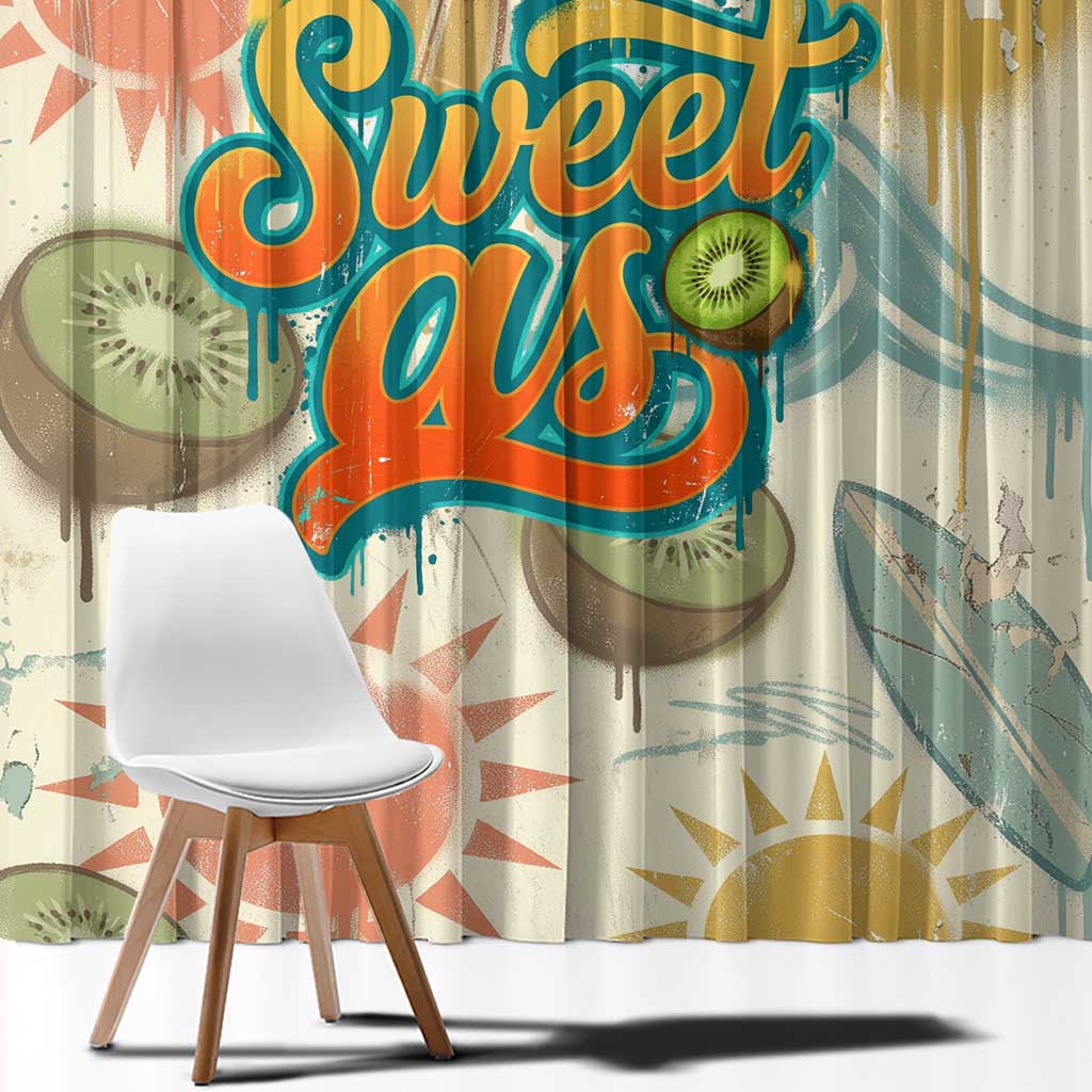 NZ Slang Sweet As Kiwi Shaka Sign Window Curtain New Zealand Surfboards Sun and Tropical Beach Retro