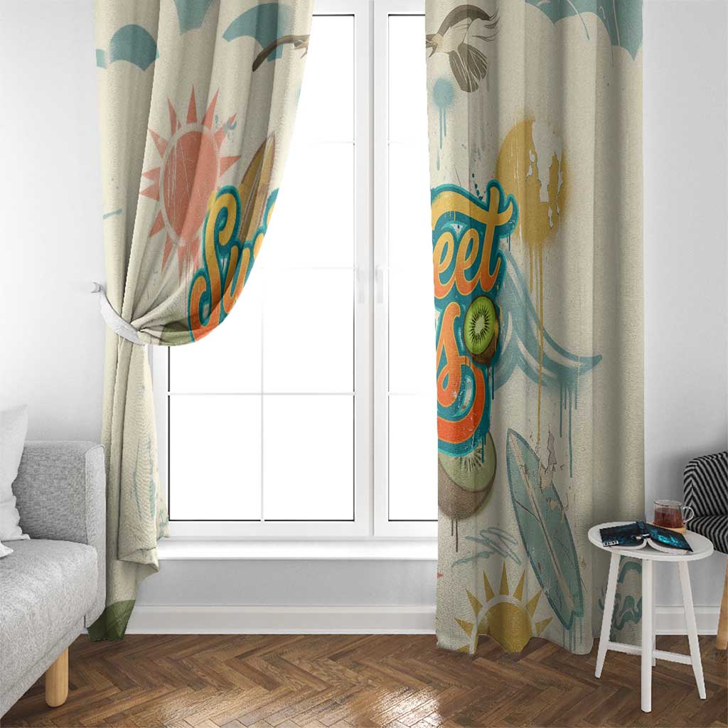 NZ Slang Sweet As Kiwi Shaka Sign Window Curtain New Zealand Surfboards Sun and Tropical Beach Retro