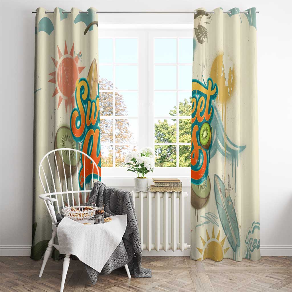 NZ Slang Sweet As Kiwi Shaka Sign Window Curtain New Zealand Surfboards Sun and Tropical Beach Retro