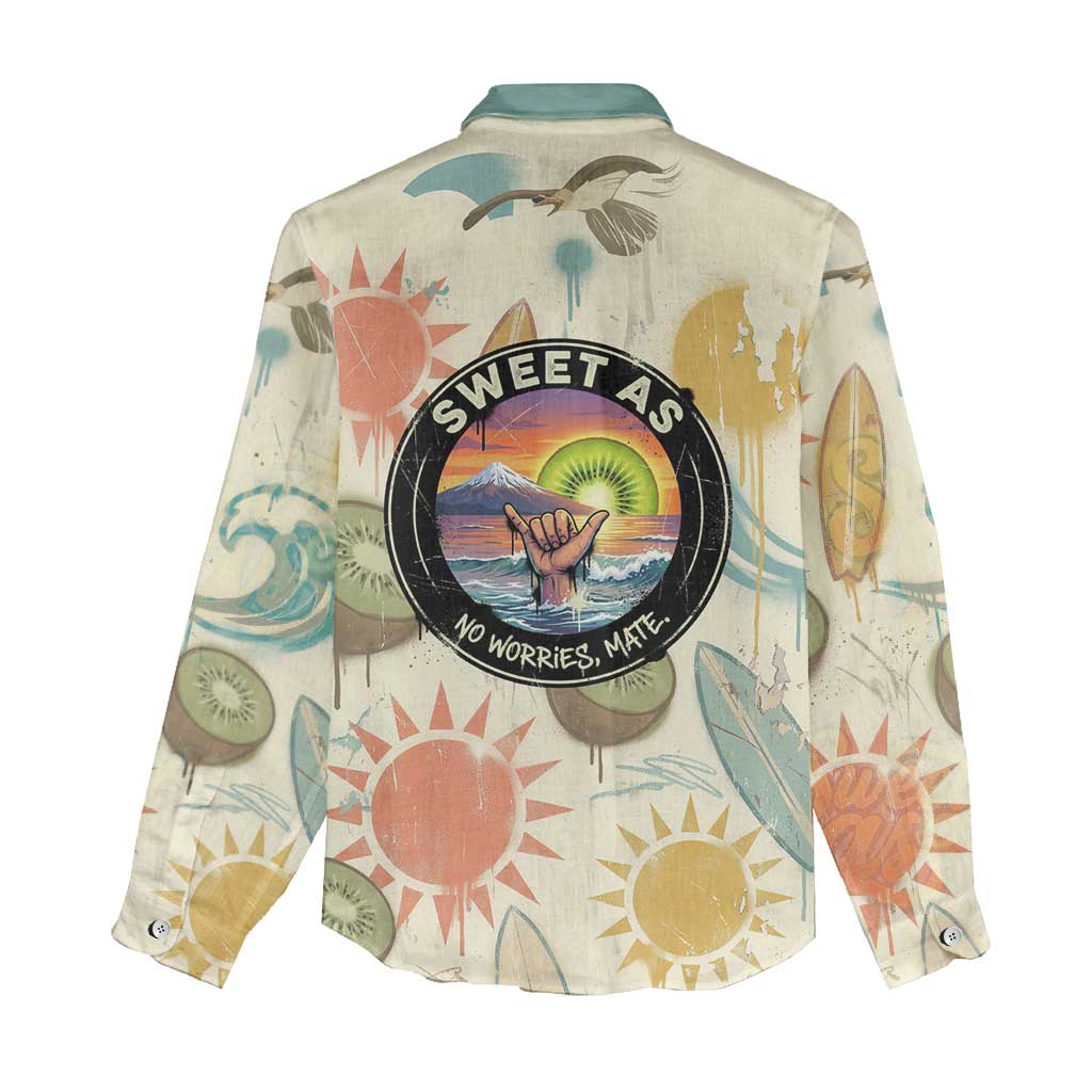 NZ Slang Sweet As Kiwi Shaka Sign Women Casual Shirt New Zealand Surfboards Sun and Tropical Beach Retro TS04 - Polynesian Pride