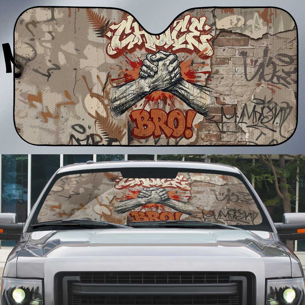 Choice Bro Graffiti Handshake Auto Sun Shade New Zealand Slang Fern Brick Wall and Urban Street Art
