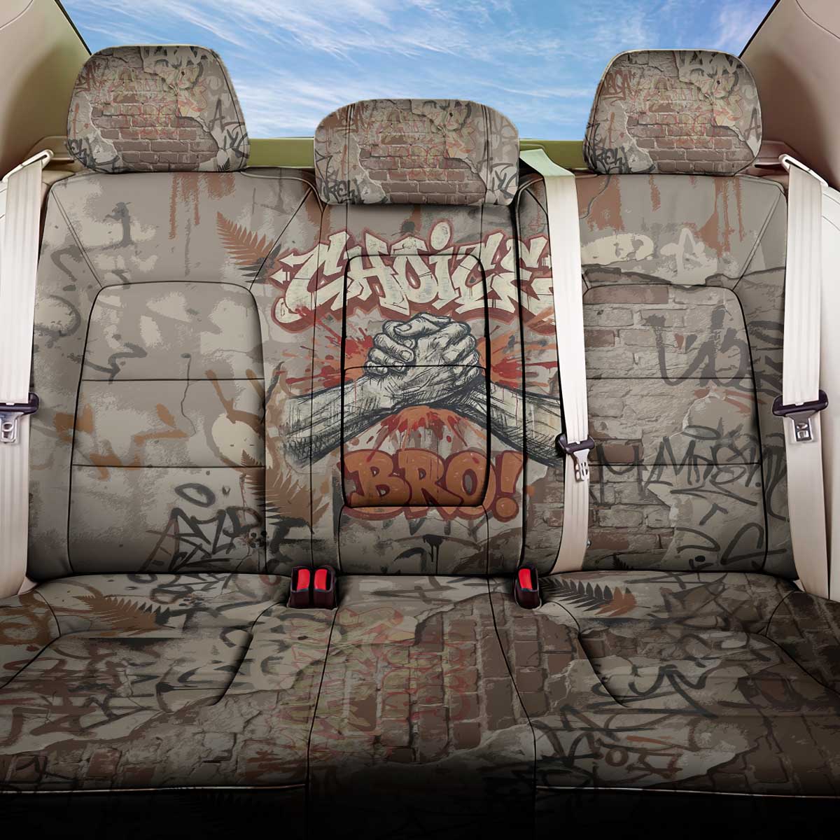 Choice Bro Graffiti Handshake Back Car Seat Cover New Zealand Slang Fern Brick Wall and Urban Street Art TS04 One Size Multicolor - Polynesian Pride