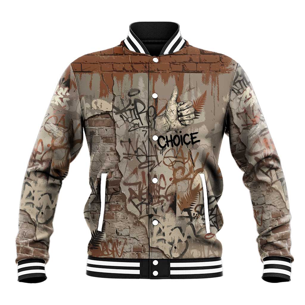 Choice Bro Graffiti Handshake Baseball Jacket New Zealand Slang Fern Brick Wall and Urban Street Art TS04 Unisex Multicolor - Polynesian Pride