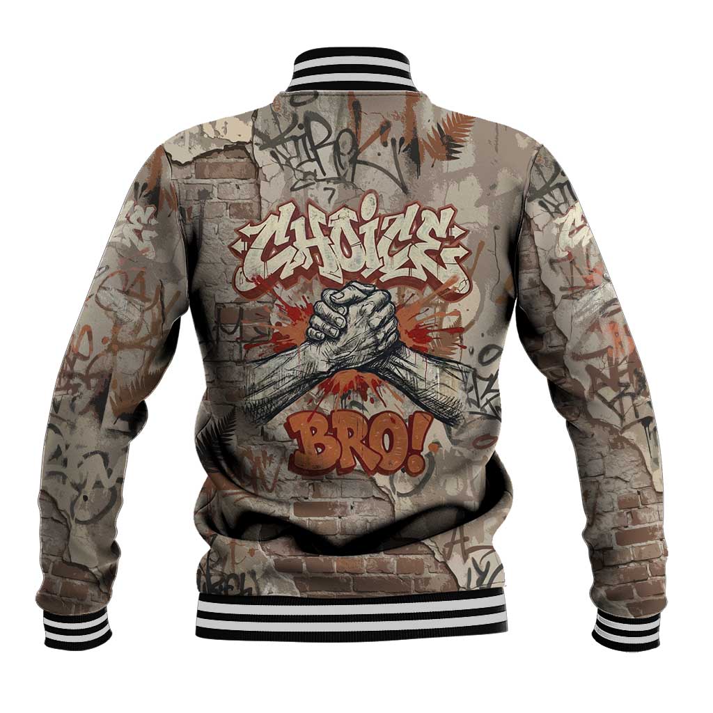 Choice Bro Graffiti Handshake Baseball Jacket New Zealand Slang Fern Brick Wall and Urban Street Art TS04 - Polynesian Pride