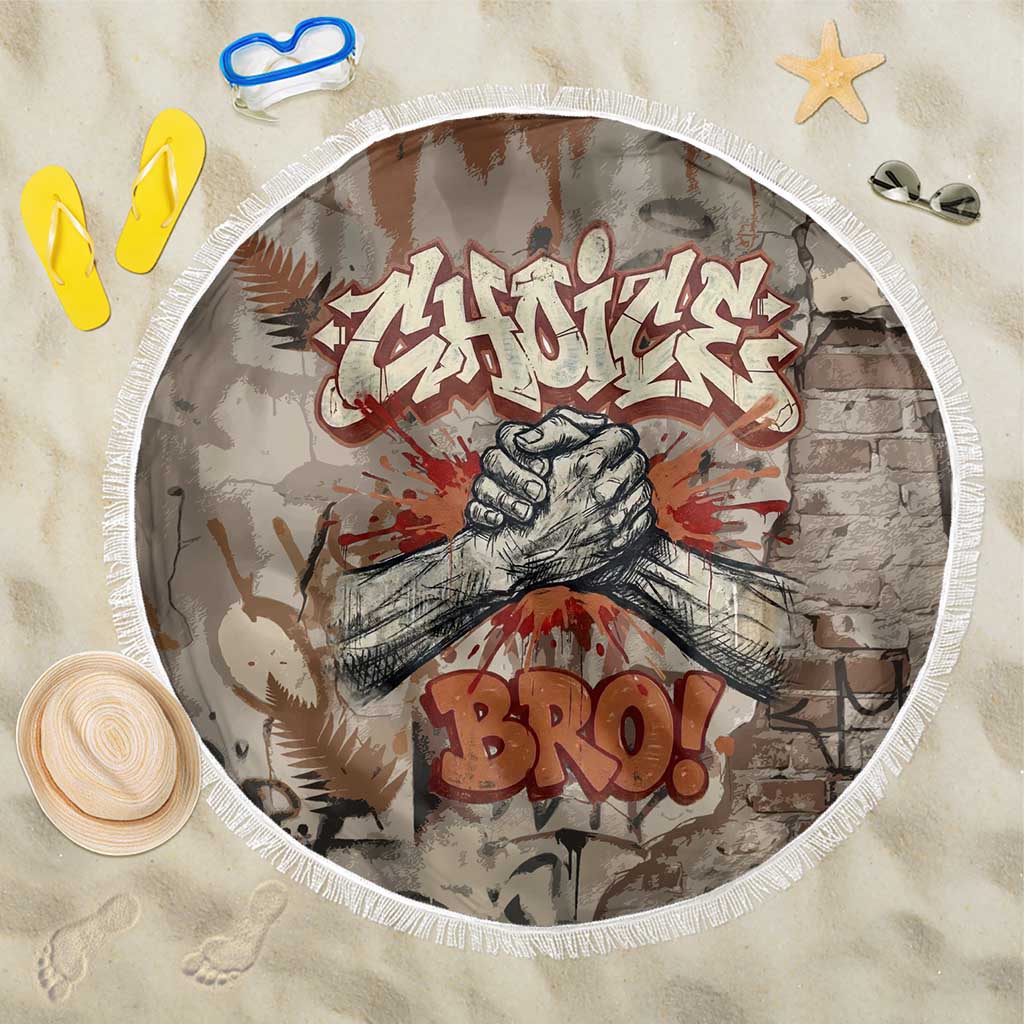 Choice Bro Graffiti Handshake Beach Blanket New Zealand Slang Fern Brick Wall and Urban Street Art