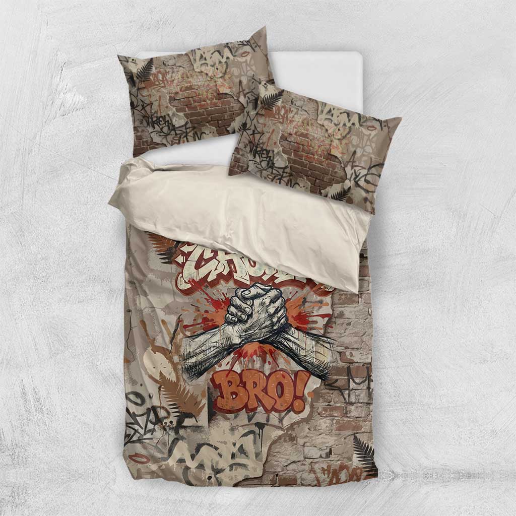 Choice Bro Graffiti Handshake Bedding Set New Zealand Slang Fern Brick Wall and Urban Street Art TS04 US Twin 172cm x 218cm Multicolor - Polynesian Pride