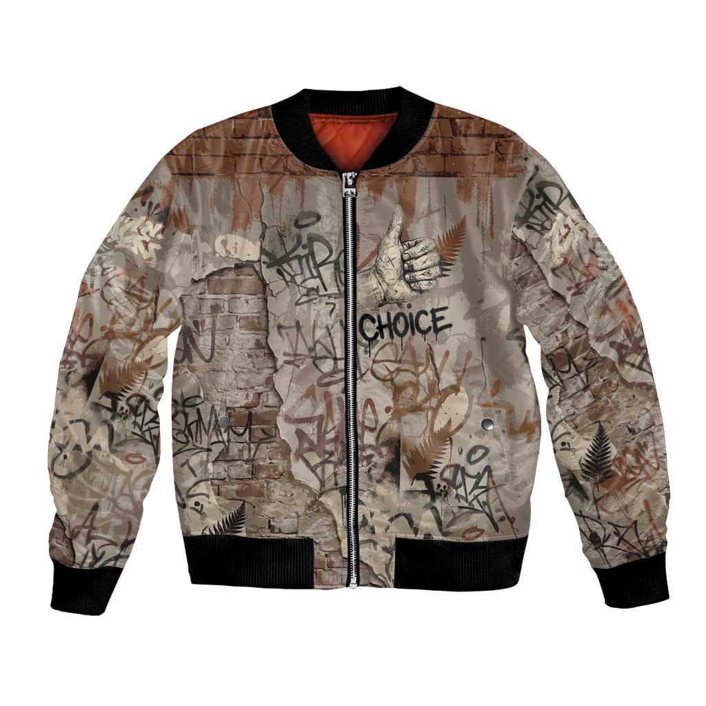 Choice Bro Graffiti Handshake Bomber Jacket New Zealand Slang Fern Brick Wall and Urban Street Art