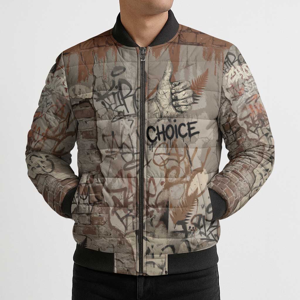 Choice Bro Graffiti Handshake Bomber Puffer Jacket New Zealand Slang Fern Brick Wall and Urban Street Art TS04 - Polynesian Pride