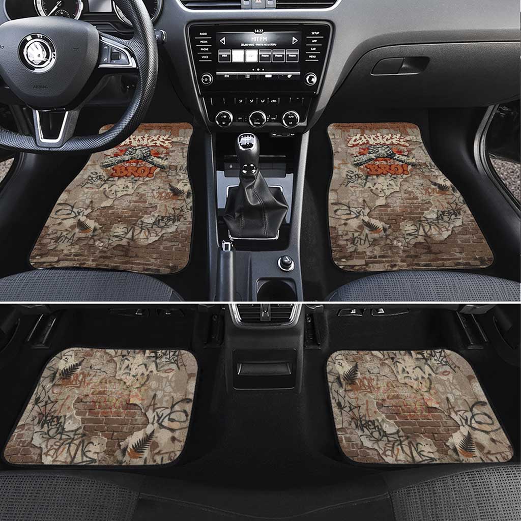 Choice Bro Graffiti Handshake Car Mats New Zealand Slang Fern Brick Wall and Urban Street Art TS04 Set 4pcs Multicolor - Polynesian Pride
