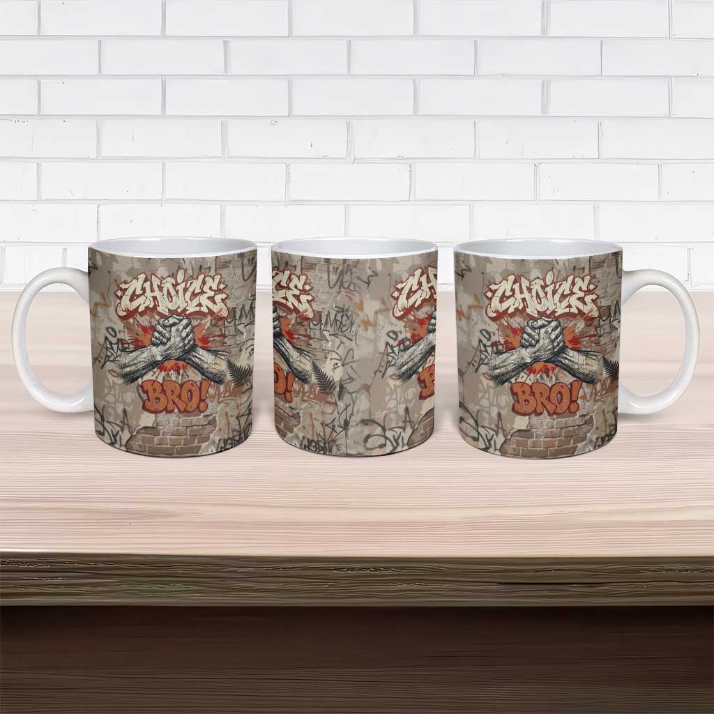 Choice Bro Graffiti Handshake Ceramic Mug New Zealand Slang Fern Brick Wall and Urban Street Art TS04 - Polynesian Pride